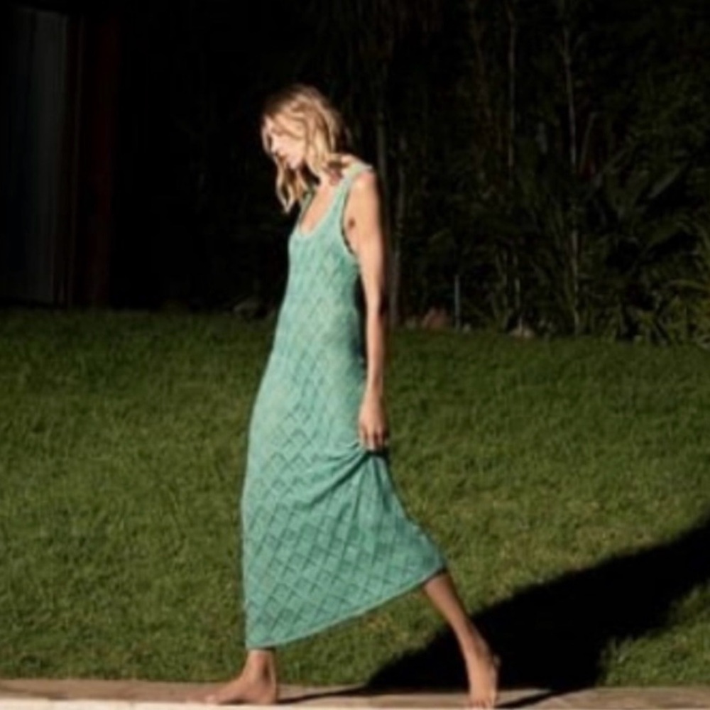 Zara Crochet  Knit Swim Coverup Dress Maxi Midi Size Large